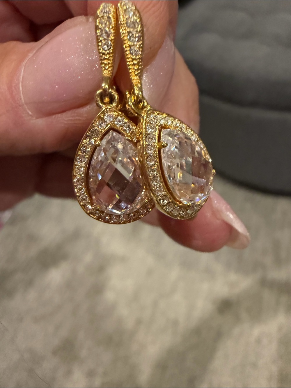 Gold Crystal Teardrop Drop Earrings - Unbranded